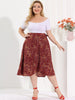 A Line Polyester Floral Print Plus Size Wrap Midi Skirt