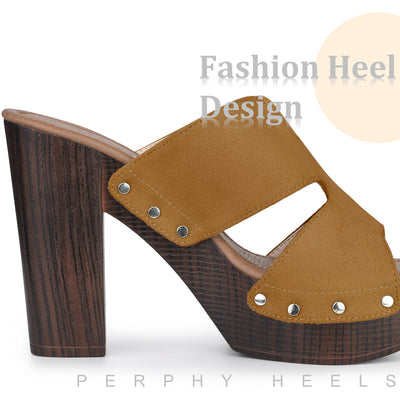 Perphy Platform Slip on Block High Heels Slides Sandals