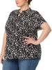 Rayon H Line Floral Tie Neck Short Sleeve Blouse