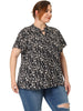Rayon H Line Floral Tie Neck Short Sleeve Blouse