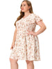 Rayon V Neck Short Sleeve Floral Print Curve Dress