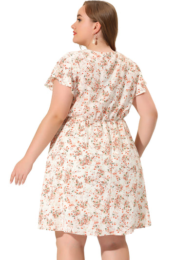 Rayon V Neck Short Sleeve Floral Print Curve Dress