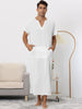 Cotton Short Sleeve V-Neck Plain Side Split Long Gown