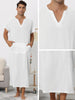 Cotton Short Sleeve V-Neck Plain Side Split Long Gown