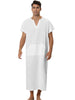 Cotton Short Sleeve V-Neck Plain Side Split Long Gown