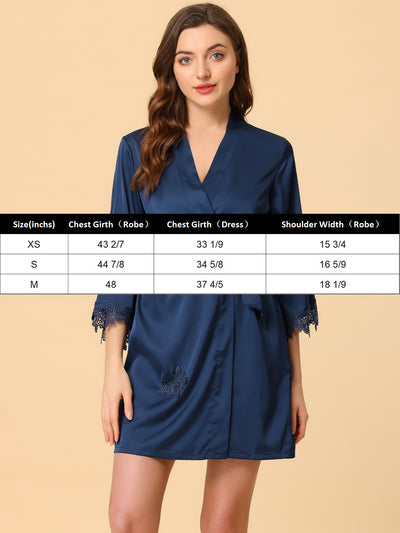Women's 2pcs Pajama Sleepwear Silk Cami Nightdress with Robe Satin Sets