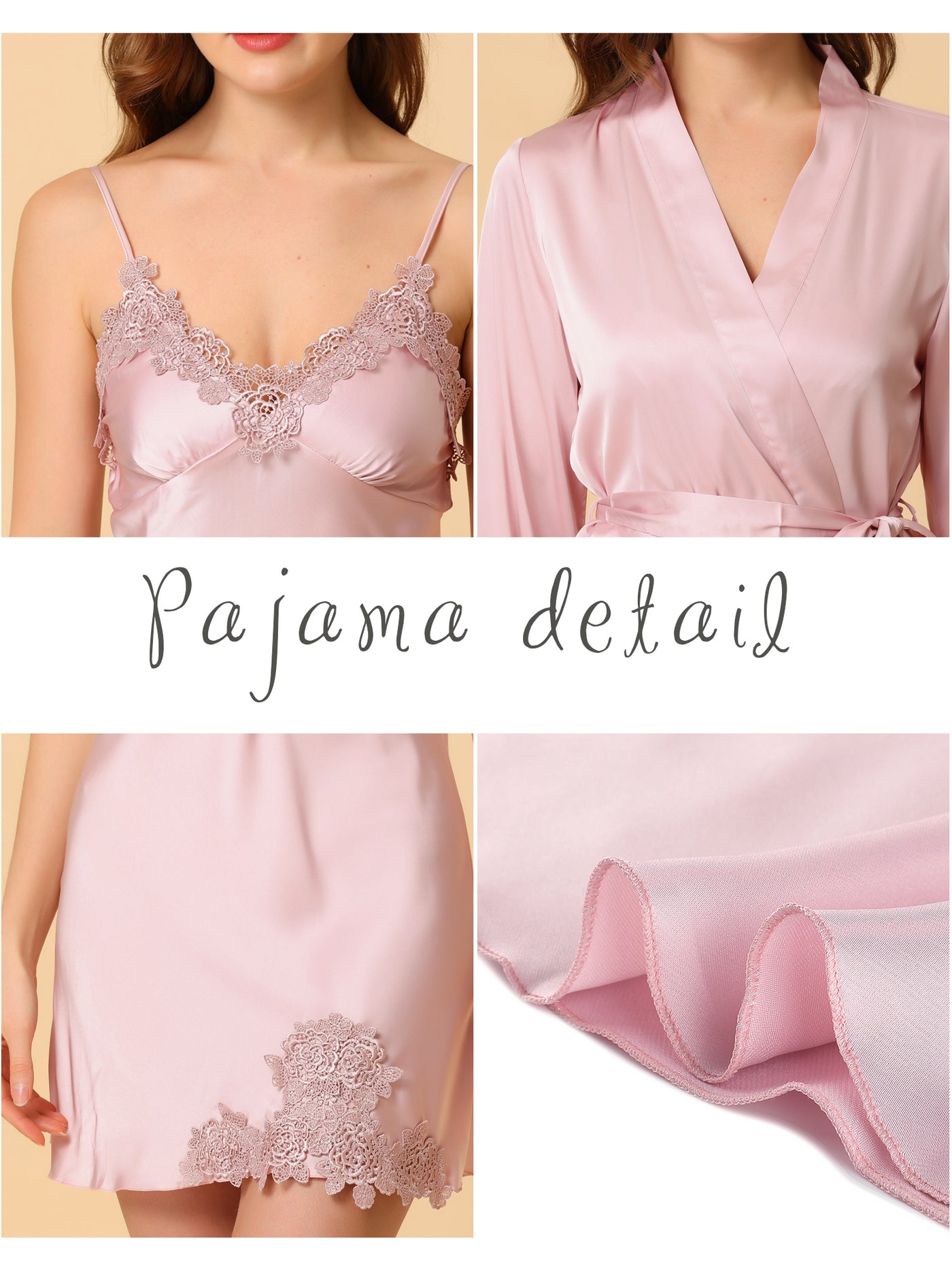 Bublédon Women's 2pcs Pajama Sleepwear Silk Cami Nightdress with Robe Satin Sets