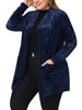 Velvet H Line Collarless Long Sleeve Cardigan