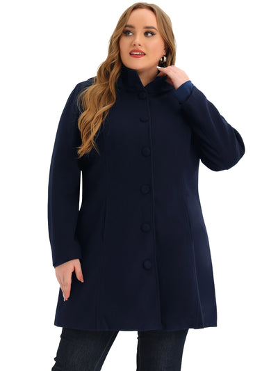 Plus Size Single Breasted Winter Pea Trench Coat Detachable Hooded Overcoat