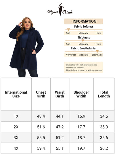 Plus Size Single Breasted Winter Pea Trench Coat Detachable Hooded Overcoat