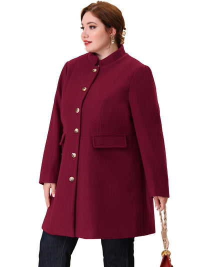 Bublédon Plus Size Elegant Mid-thigh Stand Collar Winter Single Breasted Coat