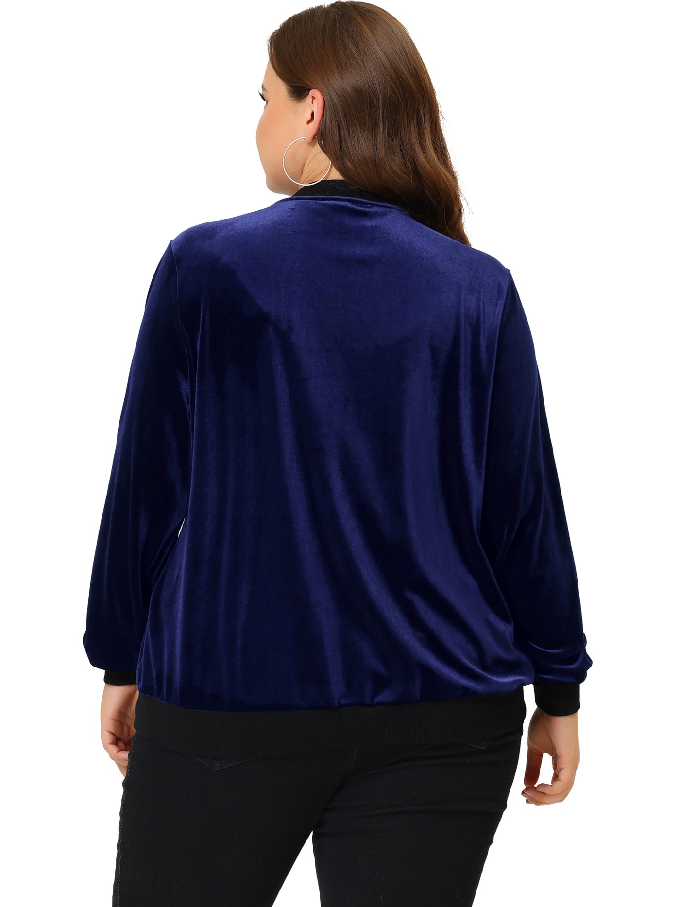 Bublédon Women's Plus Size Velvet Jacket Zipper Slant Pocket Long Sleeve Casual Jackets