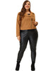 Suede H Line Notched Lapel Long Sleeve Jacket