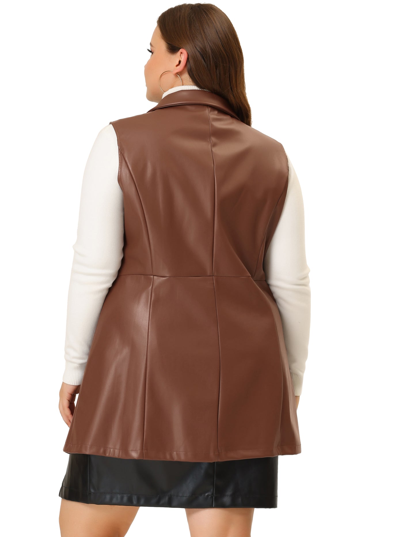 Bublédon Plus Size Faux Leather X Line Notched Lapel Sleeveless Jacket Vest