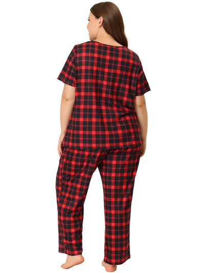 Women's Plus Size Pajamas Sets Short Sleeve Sleepwear Plaid Nightgowns