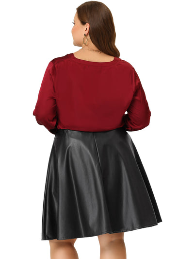 Fit And Flare Faux Leather Elastic Waist Skirt