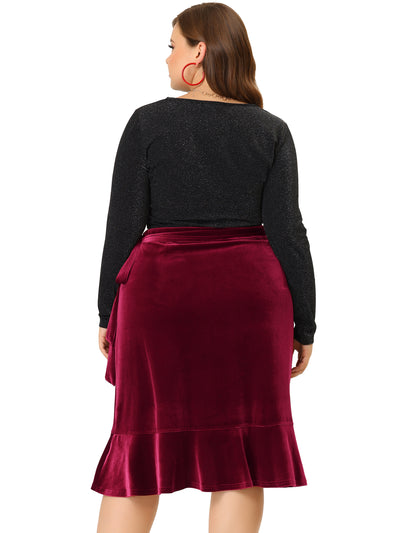 Women's Plus Size Skirt Ruffled Hem Velvet Wrap Skirts