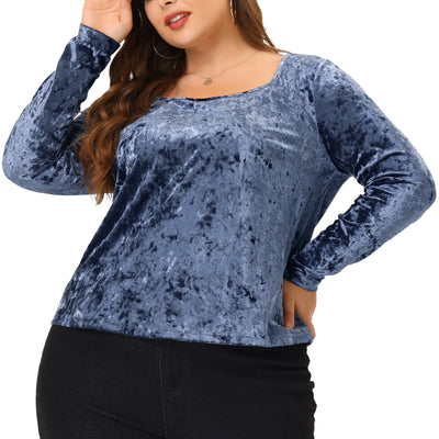 Women's Plus Size Blouse Vintage Velvet T-Shirt Casual Long Sleeve Tops