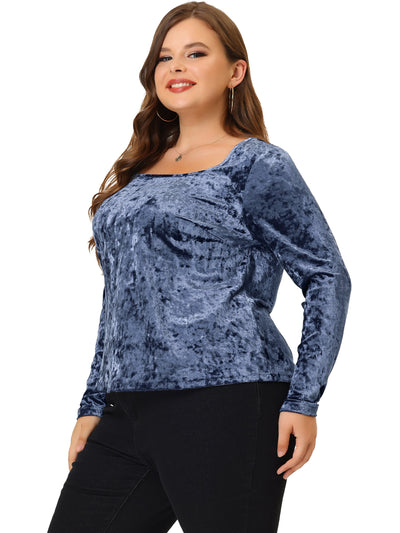 Bublédon Women's Plus Size Blouse Vintage Velvet T-Shirt Casual Long Sleeve Tops