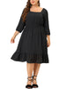 X Line Woven 3/4 Sleeve Swiss Dot Smock Waist Dress