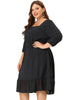 X Line Woven 3/4 Sleeve Swiss Dot Smock Waist Dress
