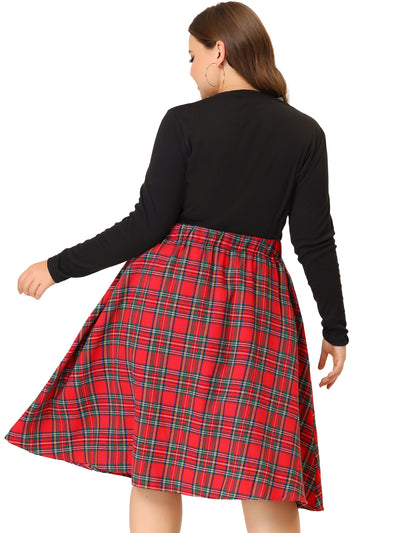 A Line Below The Knee Woven Tartan Flare Skirt