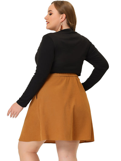A Line Above The Knee Corduroy Elastic Back Skirt
