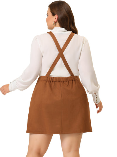 A Line Suede Elastic Back Suspender Skirt