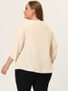 Plus Size Plain Cuff Sleeve Crew Neck Ribbon Blouse
