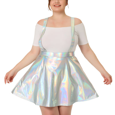 Women's Plus Size Glittery Skirt Adjustable Strap Elastic Waist a Line Party Skater Skirts