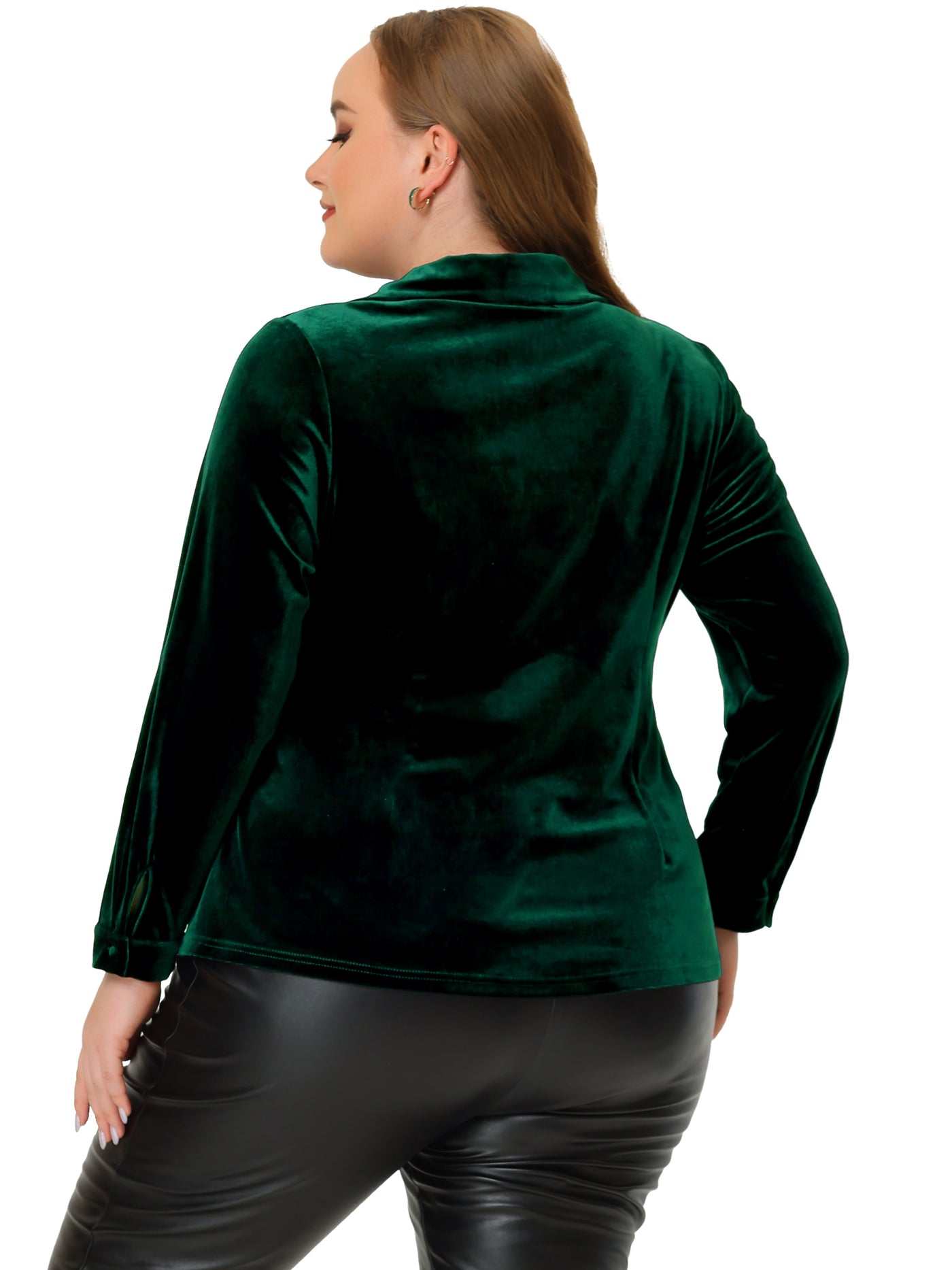 Bublédon Plus Size Velvet Shirt for Women Work Lapel Long Sleeve Button Down Shirts