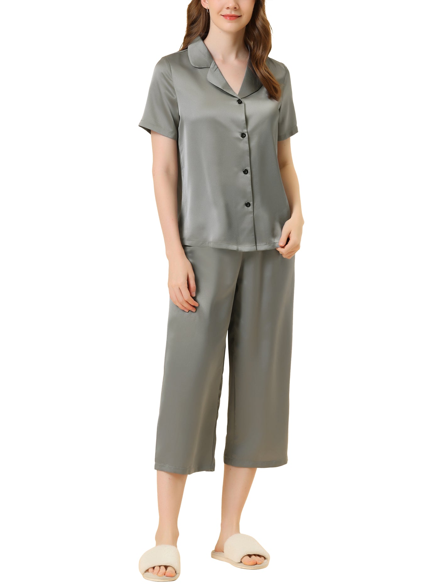 Bublédon Women's Pajama Loungewear Tops and Capri Pants Satin Sets