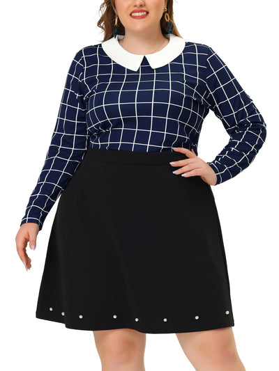 Knit Relax Fit Windowpane Long Sleeve Top