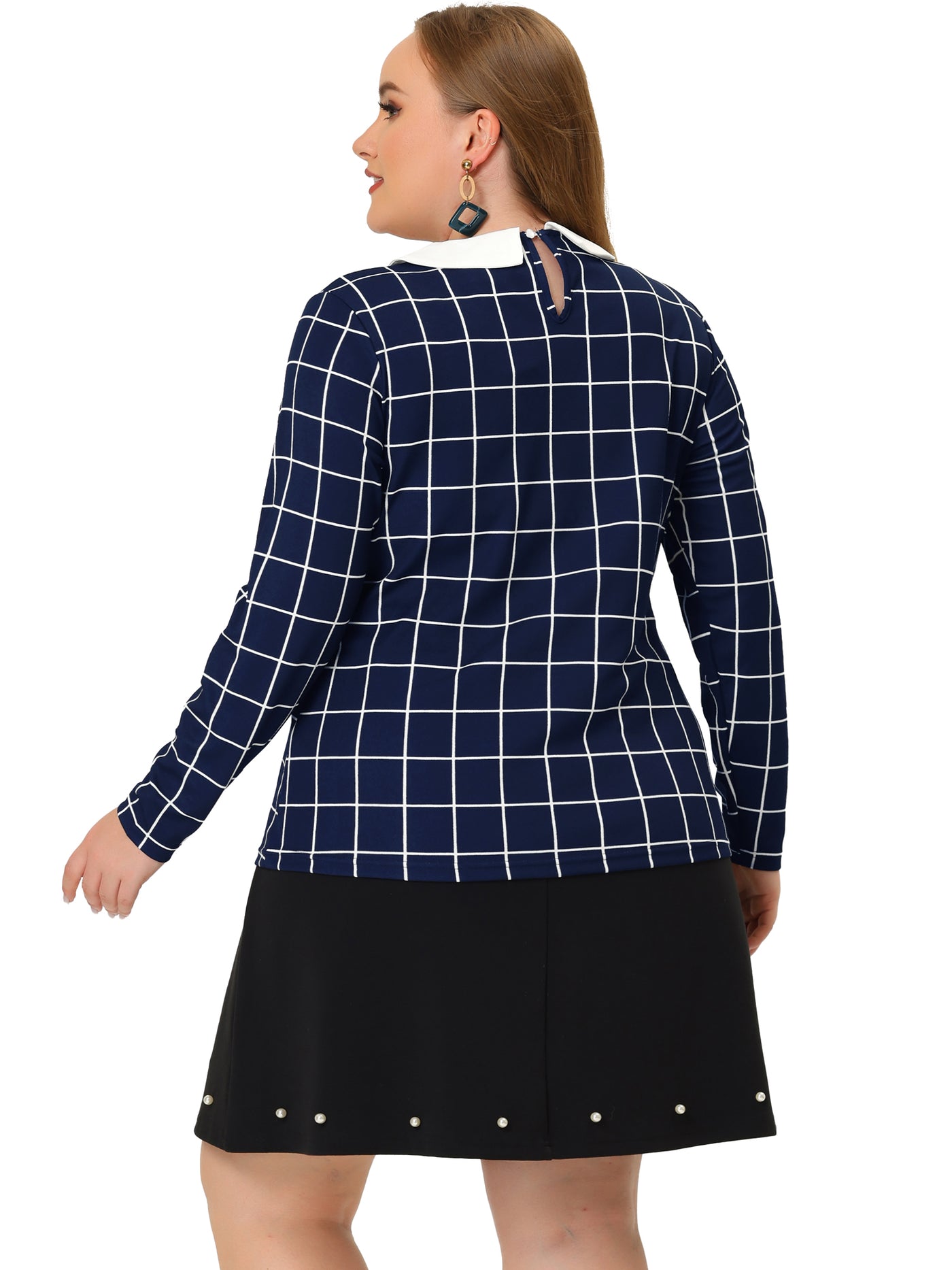 Bublédon Knit Relax Fit Windowpane Long Sleeve Top