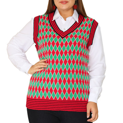 Women's Plus Size Sweater Vest Argyle V Neck Knit Sleeveless Sweaters