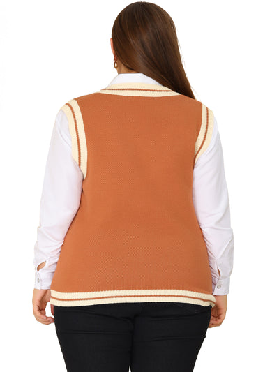 Women's Plus Size Sweater Vest V Neck Bear Knit Sleeveless Pullover Sweaters Vests