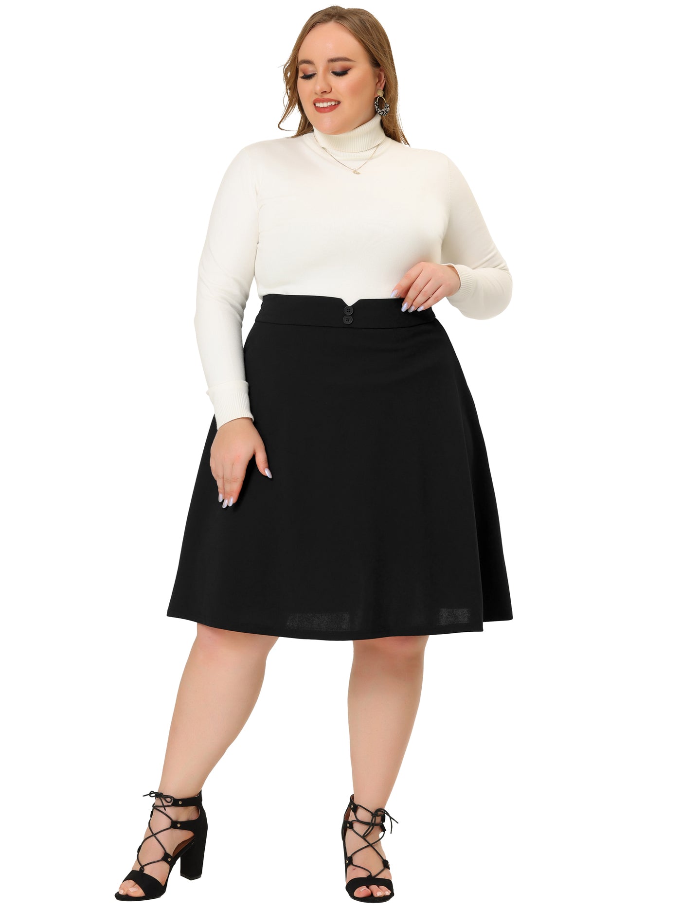 Bublédon A Line Knit Button Decor Suspender Skirt