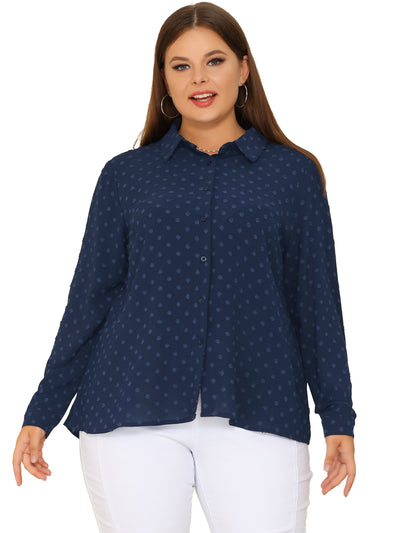 Woven H Line Swiss Dot Button Up Long Sleeve Shirt