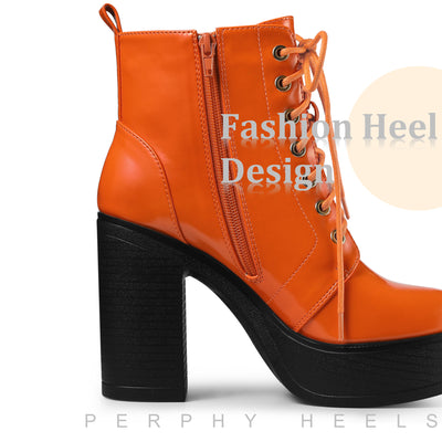 Women's Platform Lace Up Chunky Heel Western Combat Boots
