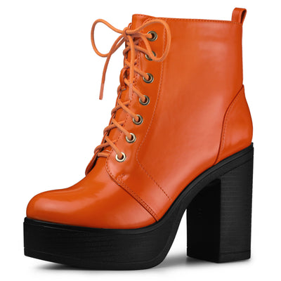 Women's Platform Lace Up Chunky Heel Western Combat Boots