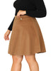 A Line Woven Elastic Waist Button Decor Skirt