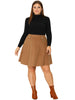 A Line Woven Elastic Waist Button Decor Skirt