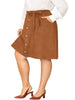 Faux Suede Skirt Knee Length for Women Plus Size Elastic Waist Flared Stretch a Line Midi Skirts