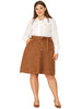 Faux Suede Skirt Knee Length for Women Plus Size Elastic Waist Flared Stretch a Line Midi Skirts