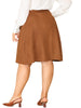 Faux Suede Skirt Knee Length for Women Plus Size Elastic Waist Flared Stretch a Line Midi Skirts