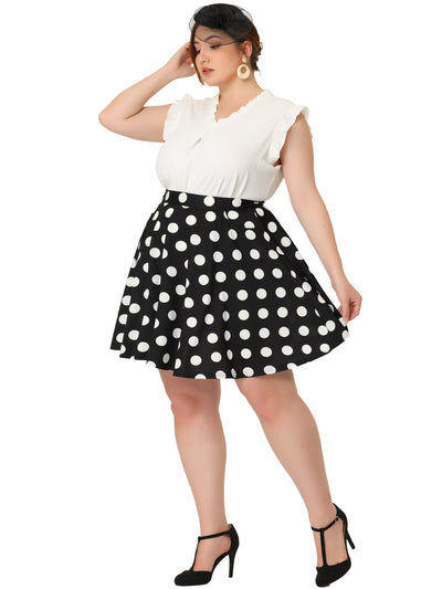 Bublédon Plus Size Suspender Skirt for Women Detachable Strap A-Line Polka Dots Skirts
