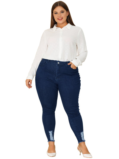 Bublédon Plus Size Denim Jean for Women Ripped Mid Rise Stretch Washed Skinny Jeans