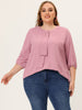 Plus Size Plain Cuff Sleeve Crew Neck Ribbon Blouse
