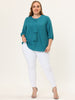 Plus Size Plain Cuff Sleeve Crew Neck Ribbon Blouse