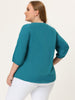 Plus Size Plain Cuff Sleeve Crew Neck Ribbon Blouse
